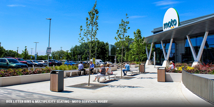 Box Litter Bin and Multiplicity Seatig - Moto Service Station, Rugby